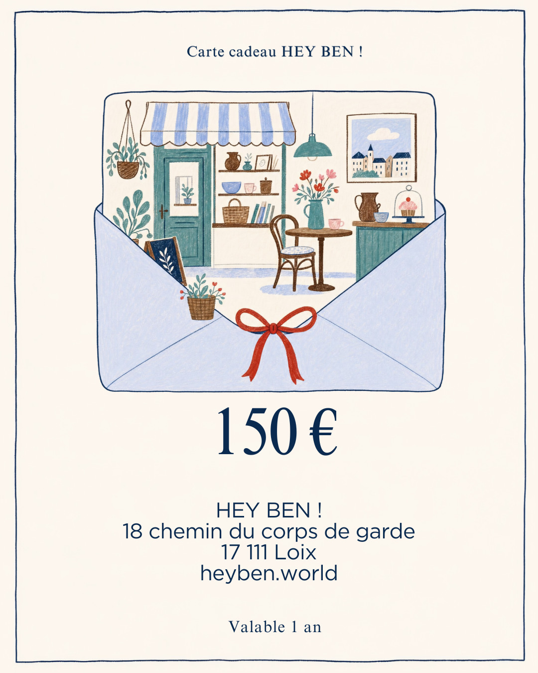 Carte cadeau d'une valeur de 150€