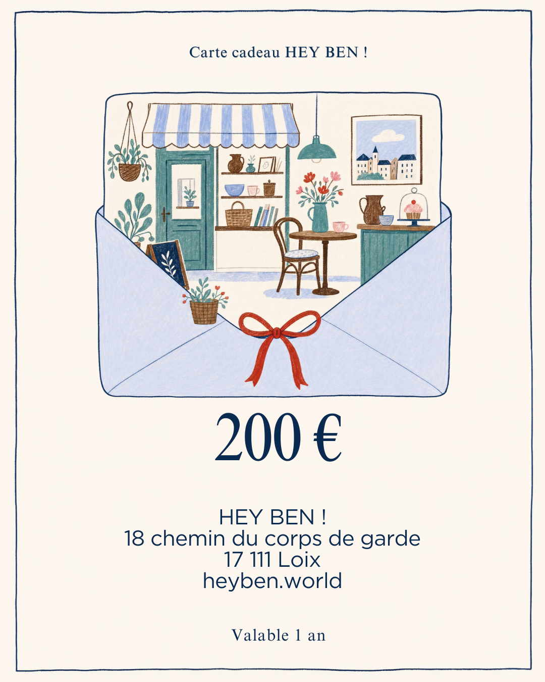 Carte cadeau d'une valeur de 200€