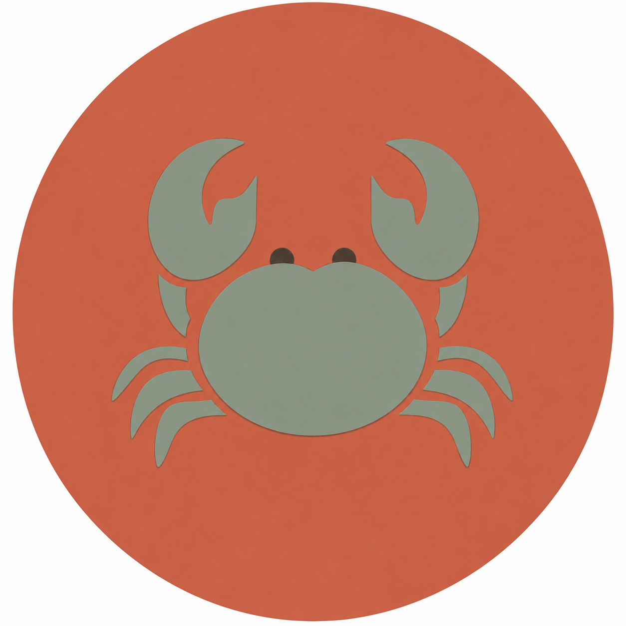 Assise en contreplaqué bouleau et linoléum motif crabe vert sur fond rouge terracotta. Produit fabriqué par Hey Ben !, atelier d'ébénisterie à Loix sur l'île de résauge