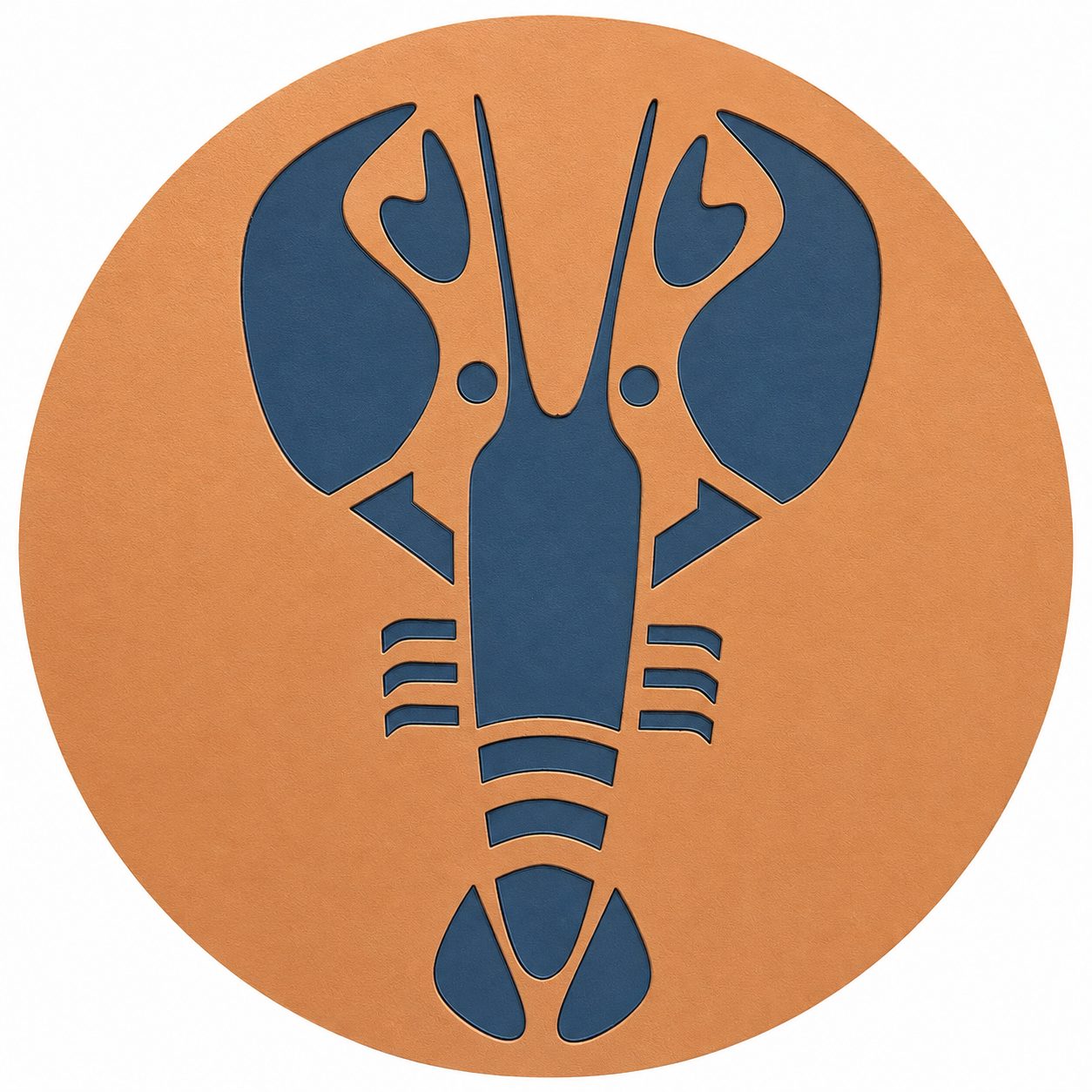 Assise en contreplaqué bouleau et linoléum motif homard bleu  sur fond beige. Produit fabriqué par Hey Ben !, atelier d'ébénisterie à Loix sur l'île de ré fondé par Benoît Maltier