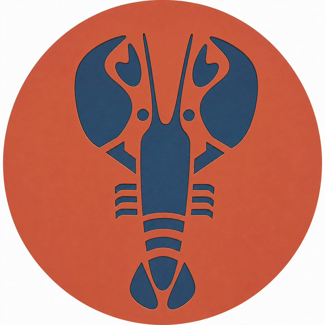 Assise en contreplaqué bouleau et linoléum motif homard bleu  sur fond rouge. Produit fabriqué par Hey Ben !, atelier d'ébénisterie à Loix sur l'île de ré fondé par Benoît Maltier