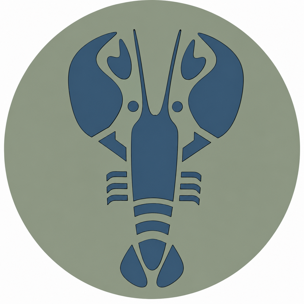 Assise en contreplaqué bouleau et linoléum motif homard bleu  sur fond vert sauge. Produit fabriqué par Hey Ben !, atelier d'ébénisterie à Loix sur l'île de ré fondé par Benoît Maltier