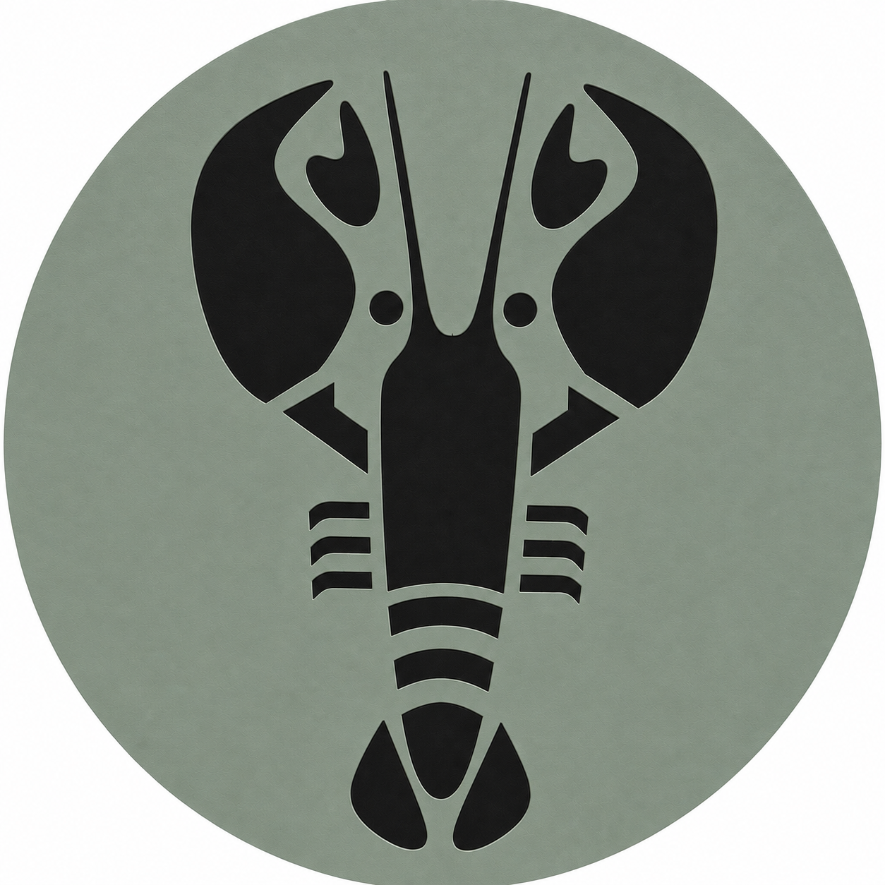Assise en contreplaqué bouleau et linoléum motif homard noir  sur fond vert sauge. Produit fabriqué par Hey Ben !, atelier d'ébénisterie à Loix sur l'île de ré fondé par Benoît Maltier
