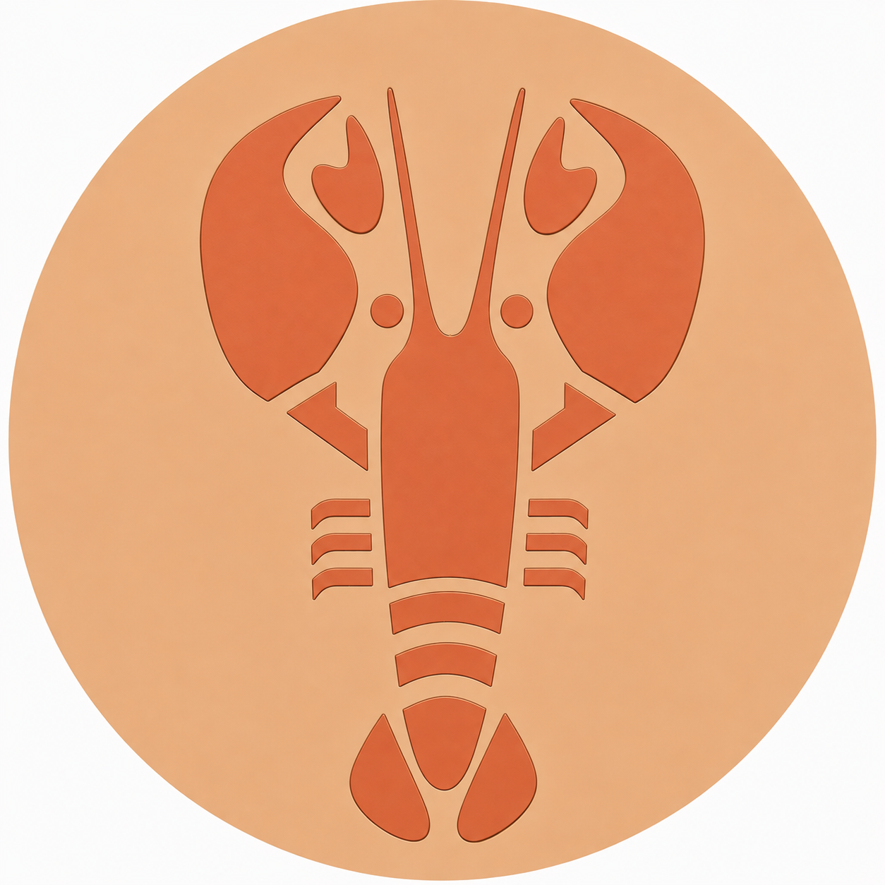 Assise en contreplaqué bouleau et linoléum motif homard rouge  sur fond beige. Produit fabriqué par Hey Ben !, atelier d'ébénisterie à Loix sur l'île de ré fondé par Benoît Maltier