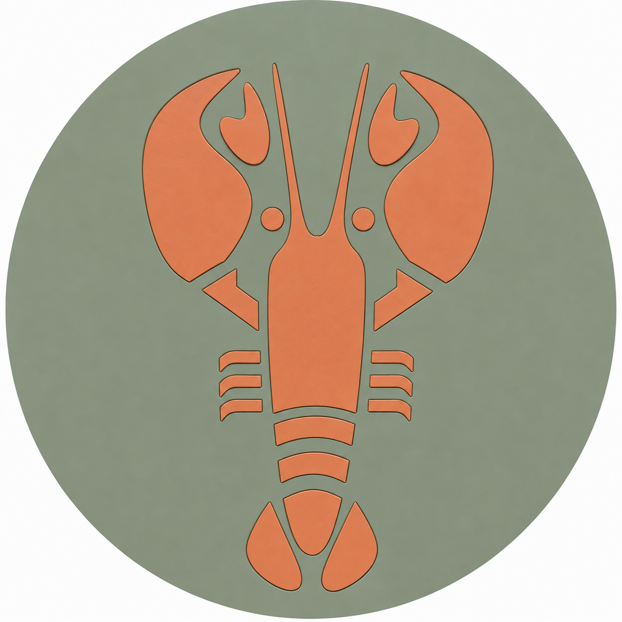 Assise en contreplaqué bouleau et linoléum motif homard rouge  sur fond vert sauge. Produit fabriqué par Hey Ben !, atelier d'ébénisterie à Loix sur l'île de ré fondé par Benoît Maltier