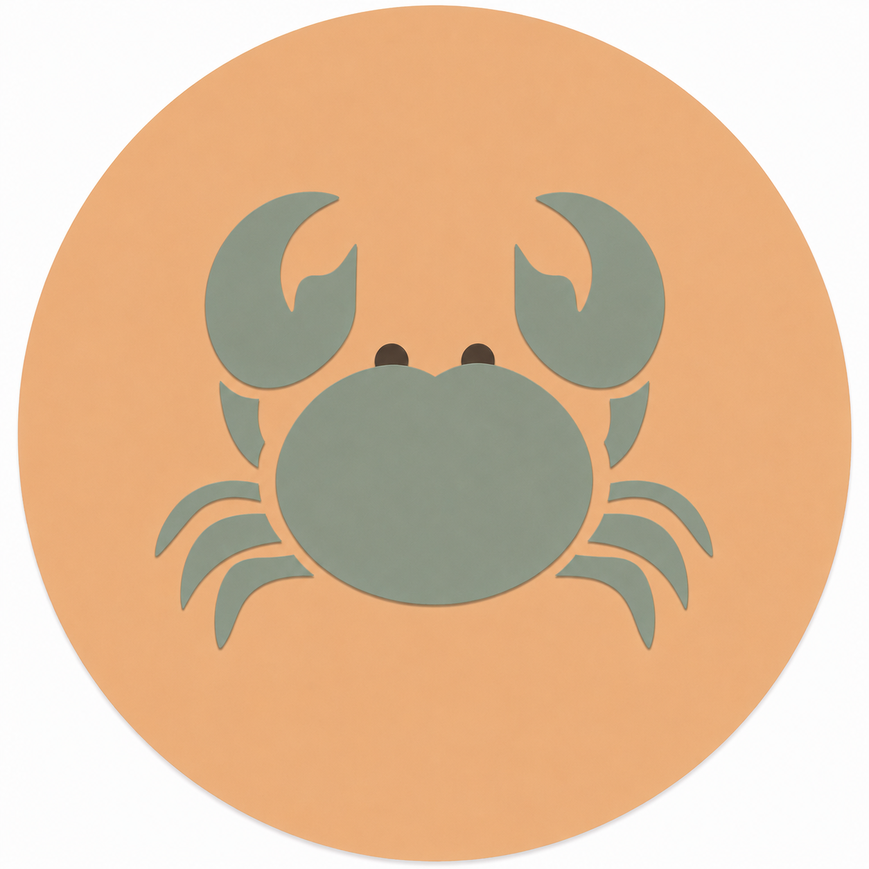 Assise en contreplaqué bouleau et linoléum motif crabe vert sauge sur fond beige. Produit fabriqué par Hey Ben !, atelier d'ébénisterie à Loix sur l'île de ré fondé par Benoît Maltier
