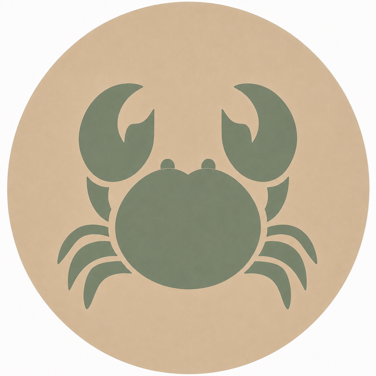 Assise en contreplaqué bouleau et linoléum motif crabe vert sauge sur fond beige. Produit fabriqué par Hey Ben !, atelier d'ébénisterie à Loix sur l'île de ré fondé par Benoît Maltier
