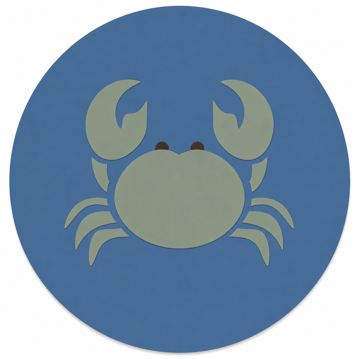 Assise en contreplaqué bouleau et linoléum motif crabe vert sauge sur fond bleu. Produit fabriqué par Hey Ben !, atelier d'ébénisterie à Loix sur l'île de ré
