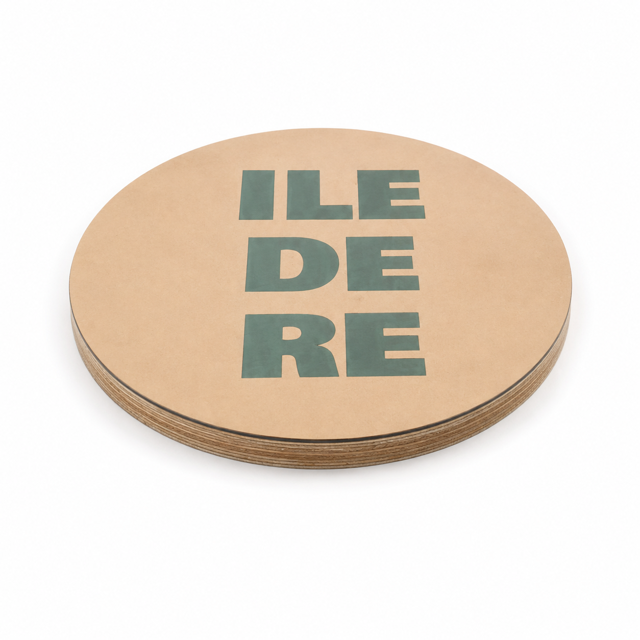 Assise en bois et linoléum motif "île de ré" vert sauge sur fond beige. Produit fabriqué par Hey Ben !, atelier d'ébénisterie à Loix sur l'île de ré